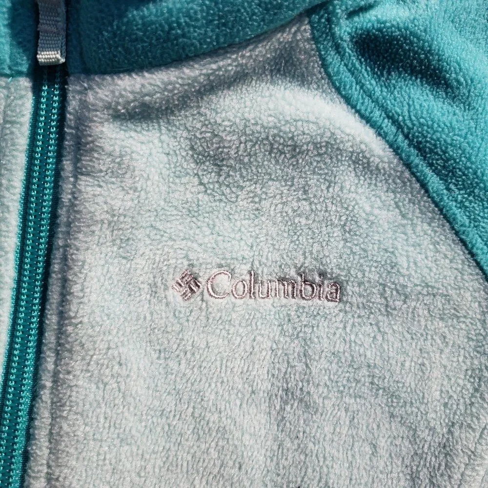 Fleece Jacket Zippered POCKETS Aqua Teal Spring Sz M COLUMBIA 2 Tone - Picture 3 of 13